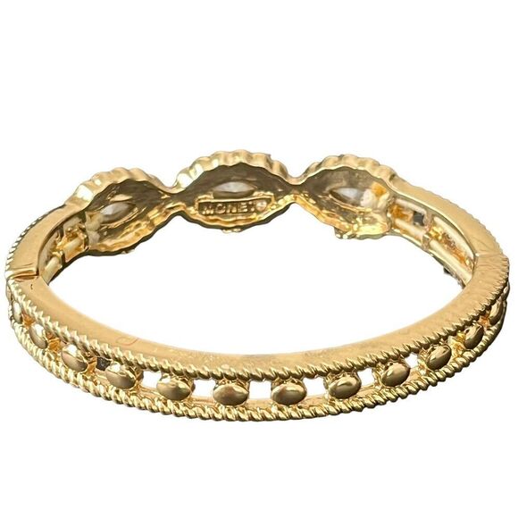 Signed Monet Size 7.25 Tennis Bracelet Pink Clear Stretch Rhinestones Gold Plate - Picture 7 of 13